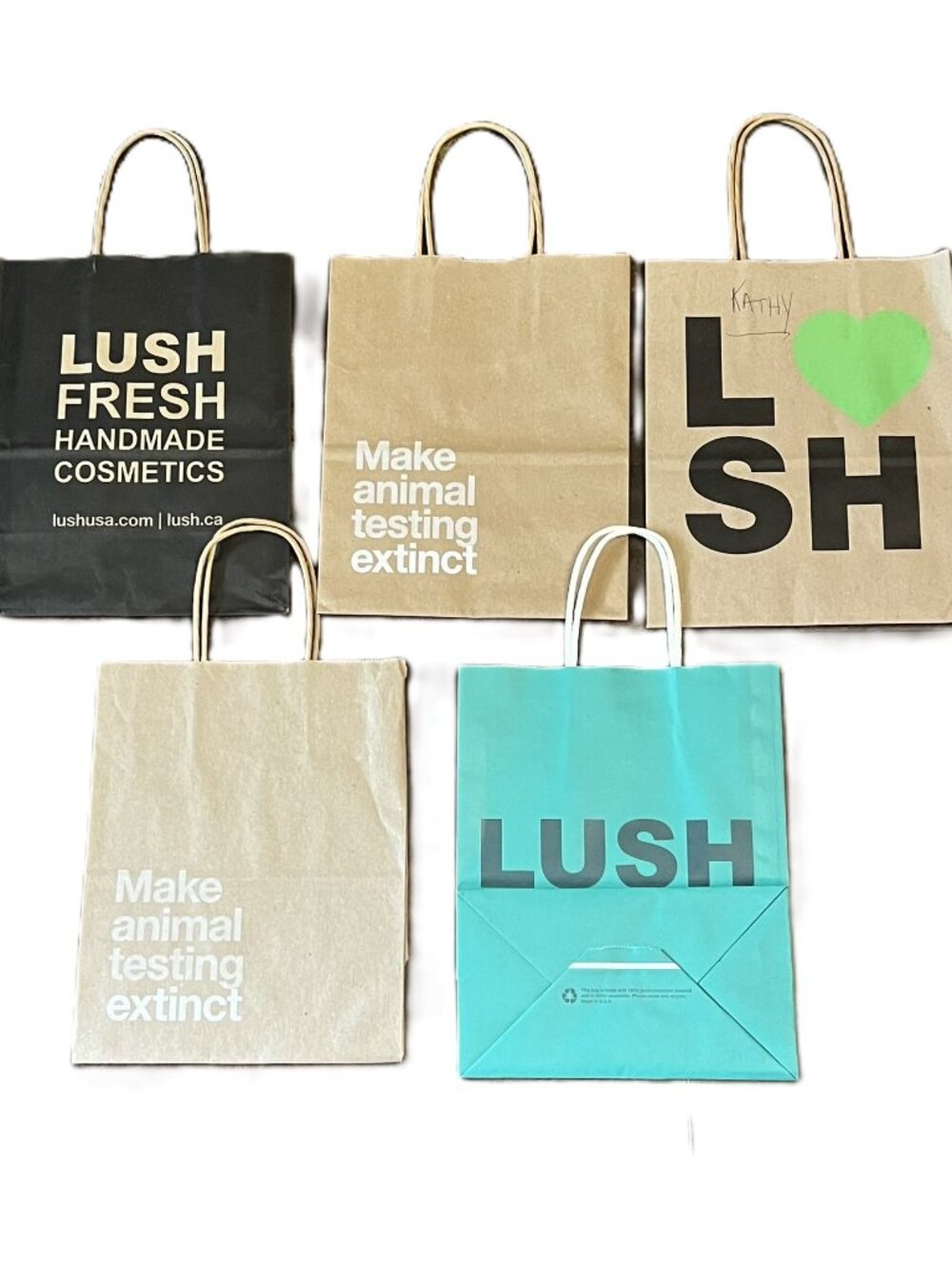5 Empty LUSH Retro Paper Handle Shop Bags Bundle, Size S